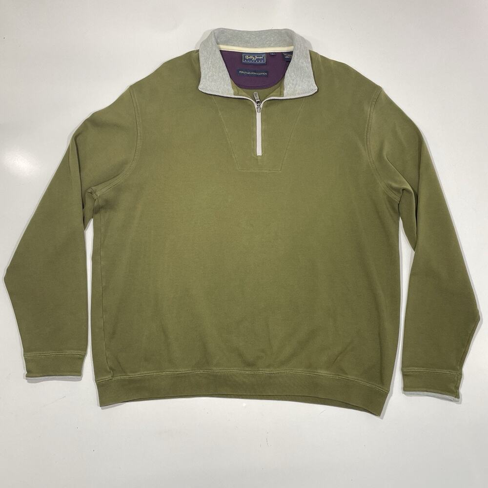 Bobby Jones Players 1/4 Zip Sweatshirt Men's Large Green Pima Cotton Golf Prep